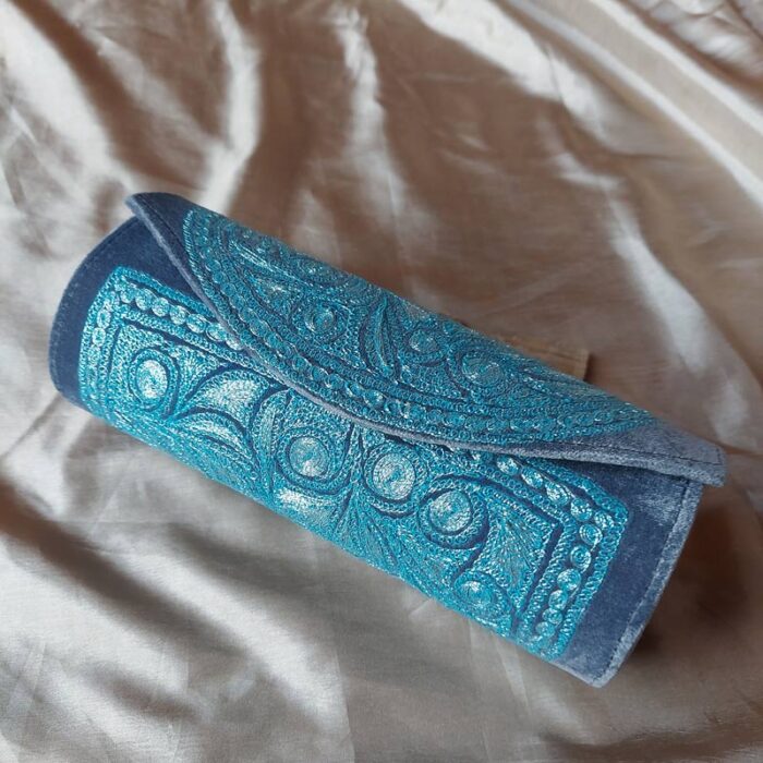 Blue Velvet Clutch With Tilla Work