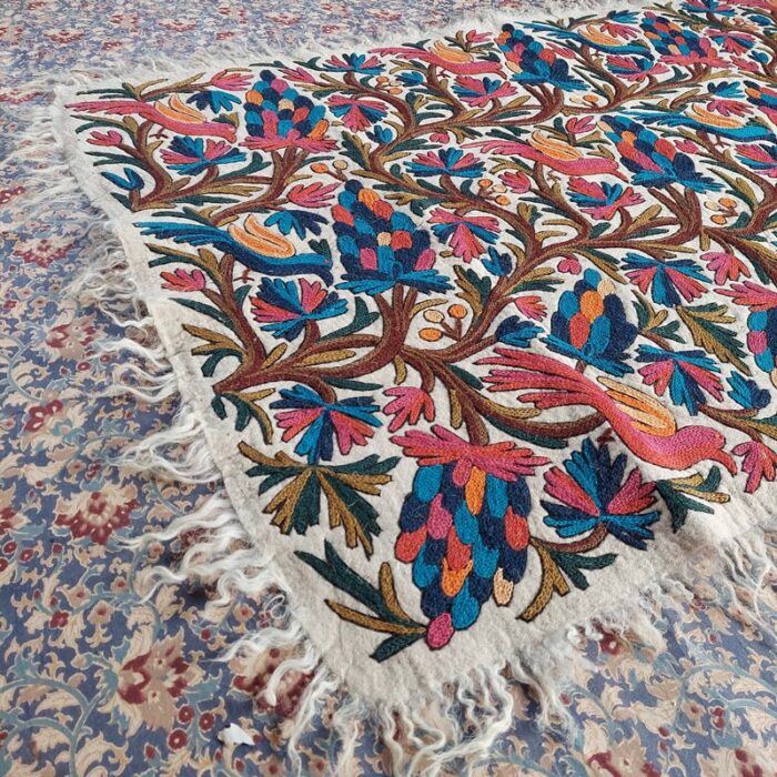 6x4 Flora n Fauna Double Work Handmade Aari Embroidered Wool Namda - Image 4