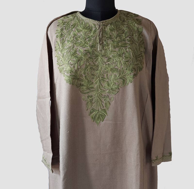 Brown Cashmilon Pheran With Aari Work