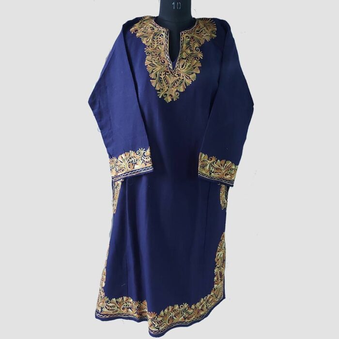 Dark Blue Cashmilon Pheran in Aari Work - Image 2
