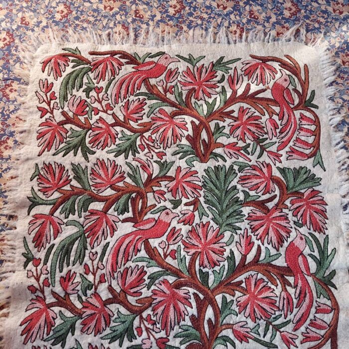 6x4 Birds on Tree Double Work Handmade Aari Embroidered Wool Namda - Image 3