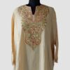 Light Yellow Raffal Pheran With Hand Aari Work