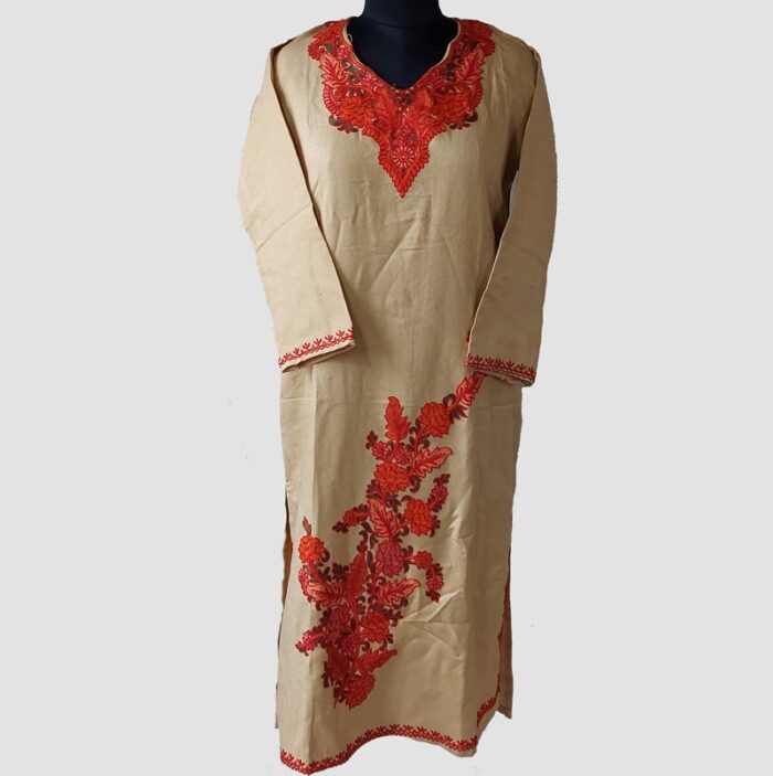 Cream Raffal Aari Work Kurta - Image 2
