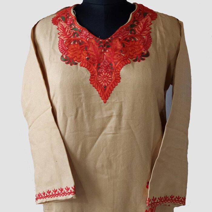 Cream Raffal Aari Work Kurta