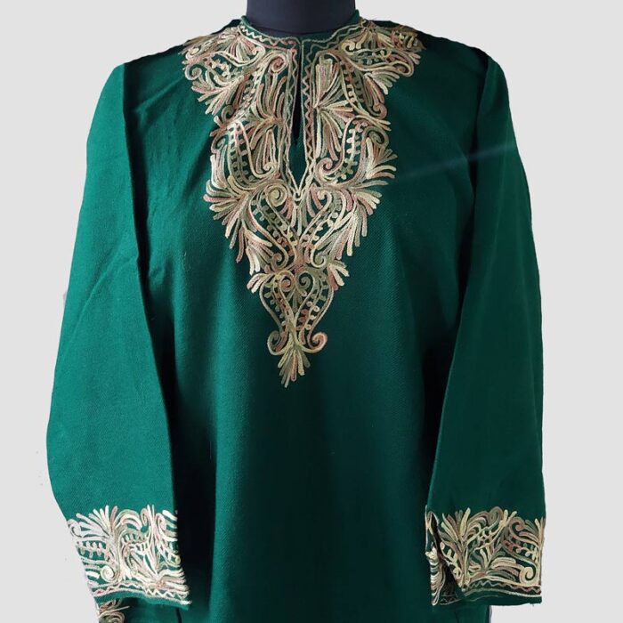 Dark Green Cashmilon Pheran With Aari Work