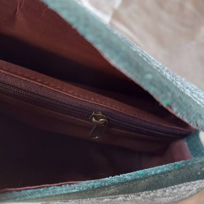 Dark Green Velvet Clutch With Silver Tilla Work - Image 2