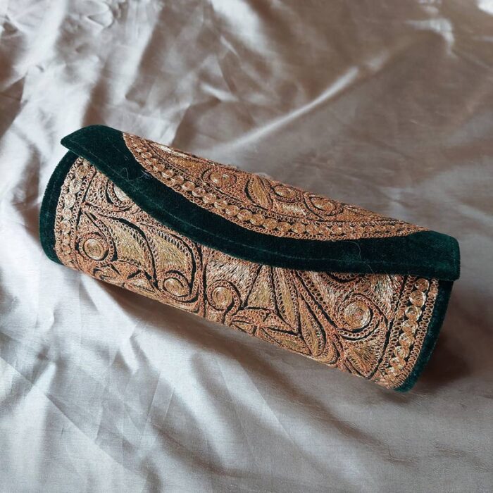 Dark Green Velvet Clutch With Tilla Work