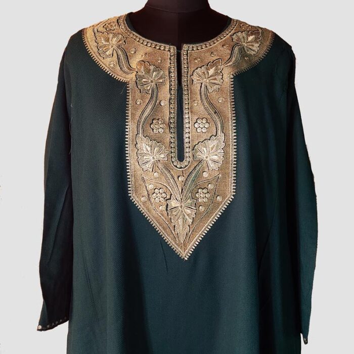 Dark Green Cashmilon Zari Pheran