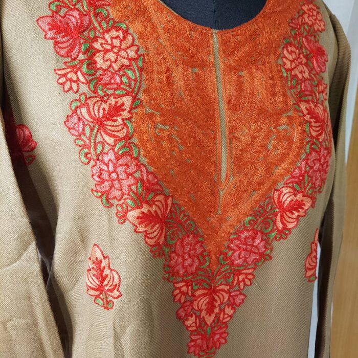 Brown Kashmiri Woolen Aari Work Kurta - Image 4