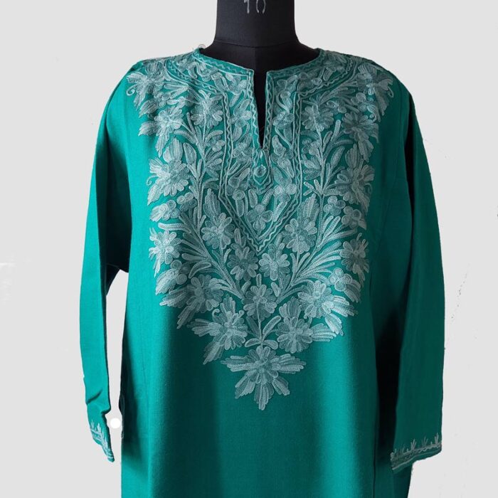 Green Cashmilon Pheran With Aari Work