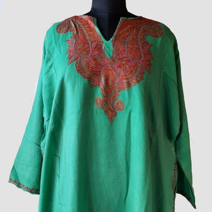Parrot Green Raffal Sozni Work Pheran