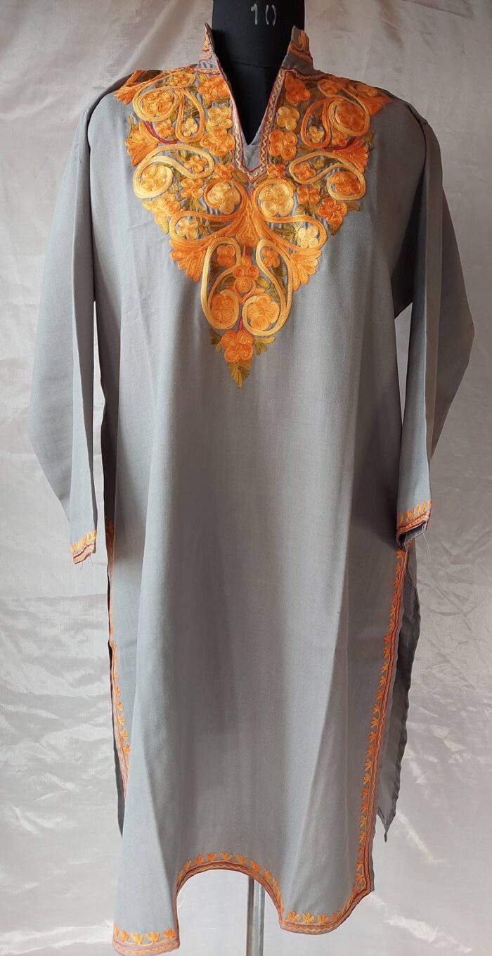 Grey Summer Cool Aari Work Kurta - Image 2