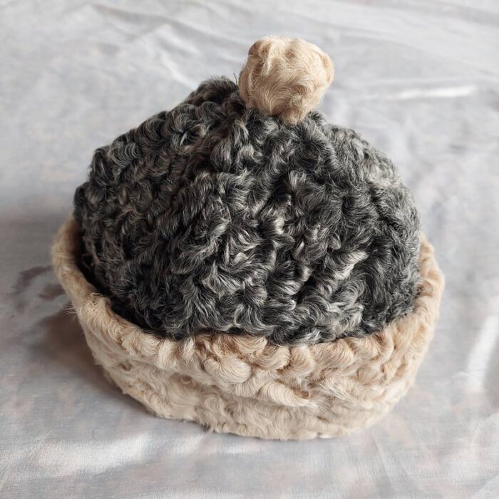 Round Grey Light Brown Kashmiri Karakuli Cap