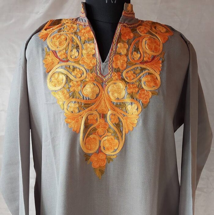 Grey Summer Cool Aari Work Kurta