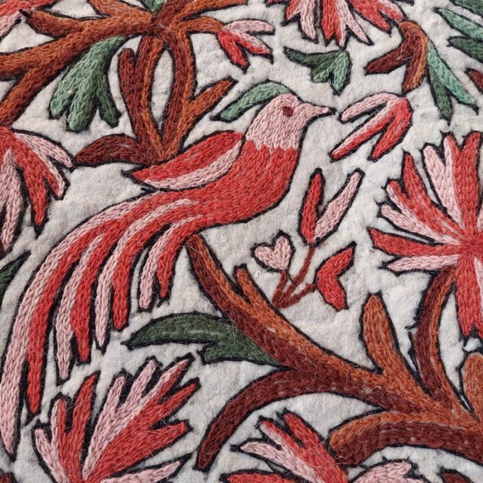 6x4 Birds on Tree Double Work Handmade Aari Embroidered Wool Namda - Image 4