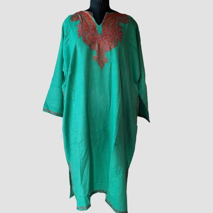 Parrot Green Raffal Sozni Work Pheran - Image 2