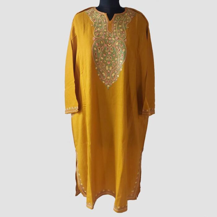 Mustard Raffal Pheran With Hand Aari Work - Image 2