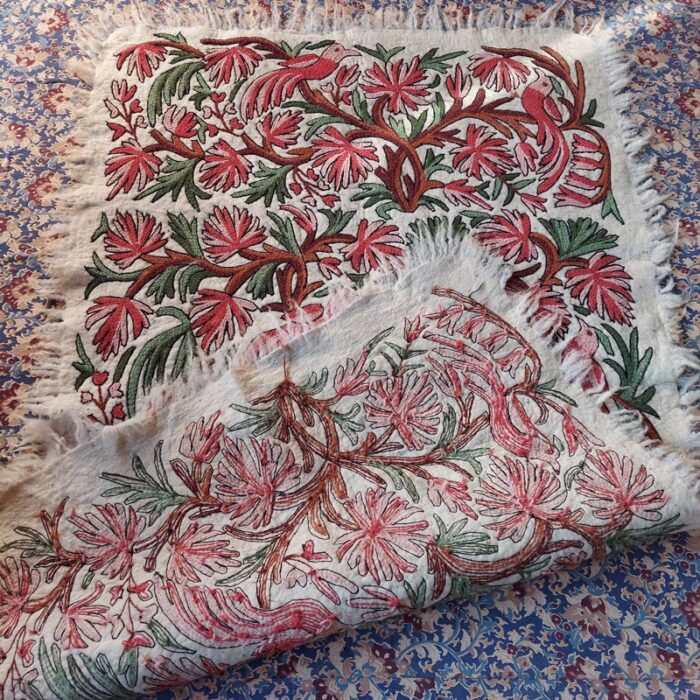 6x4 Birds on Tree Double Work Handmade Aari Embroidered Wool Namda - Image 5
