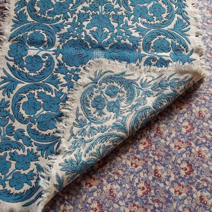 6x4 Blue Double Work Handmade Aari Embroidered Wool Namda - Image 4