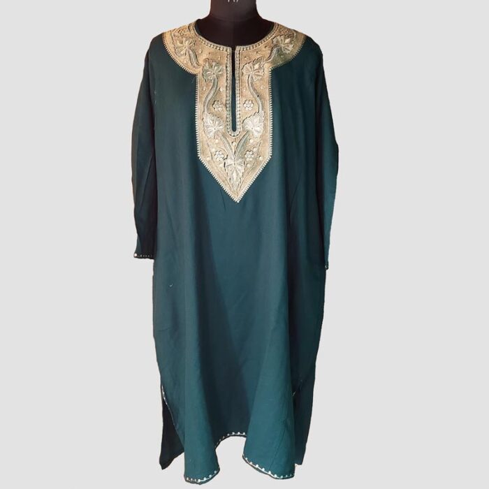 Dark Green Cashmilon Zari Pheran - Image 2