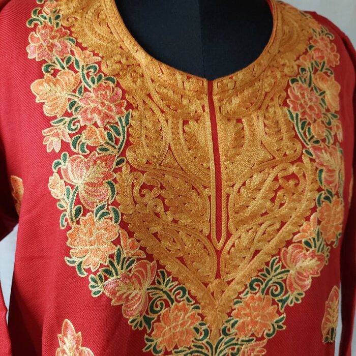 Red Raffal Aari Work Kurta - Image 3