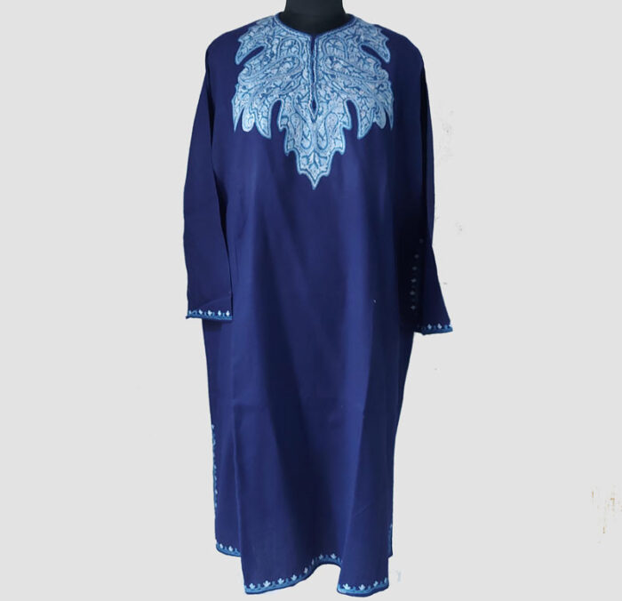 Dark Blue Chinar Aari Hand Work Pure Raffal Pheran - Image 2
