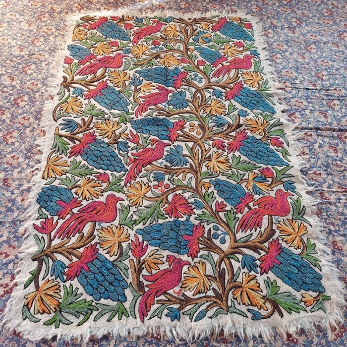 6x4 Flora n Fauna Double Work Handmade Aari Embroidered Wool Namda - Image 2