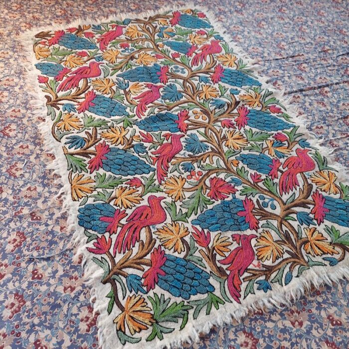 6x4 Flora n Fauna Double Work Handmade Aari Embroidered Wool Namda