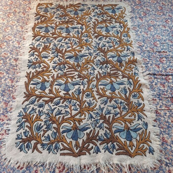 6x4 Blue Brown Double Work Handmade Aari Embroidered Wool Namda - Image 6