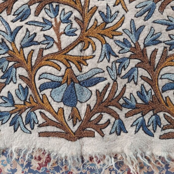6x4 Blue Brown Double Work Handmade Aari Embroidered Wool Namda - Image 2