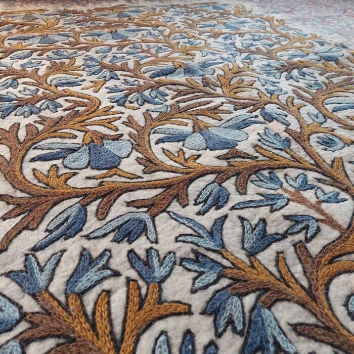 6x4 Blue Brown Double Work Handmade Aari Embroidered Wool Namda - Image 3