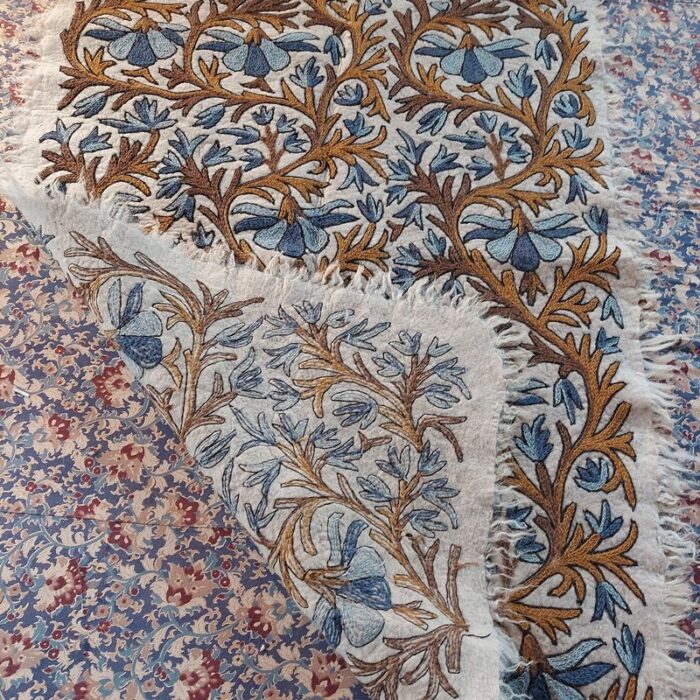 6x4 Blue Brown Double Work Handmade Aari Embroidered Wool Namda - Image 4