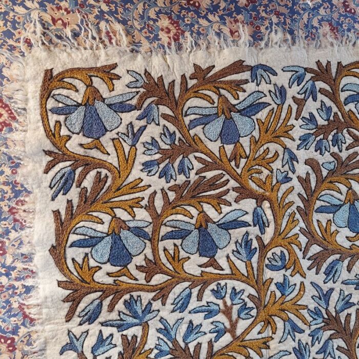 6x4 Blue Brown Double Work Handmade Aari Embroidered Wool Namda - Image 5