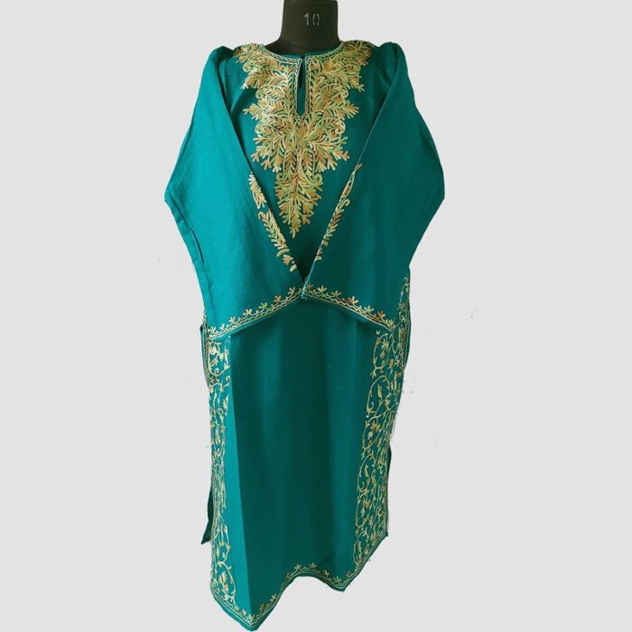 Dark Green Cashmilon Pheran in Fine Aari Work - Image 2
