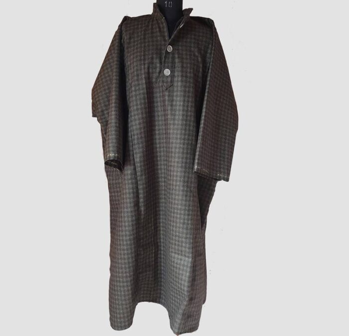 Check Pheran With Black Dark Green & White Lines for Men - Image 2
