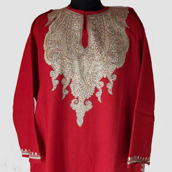 Maroon Aari Hand Work Pure Raffal Pheran