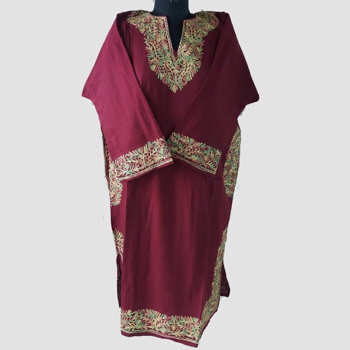 Maroon Cashmilon Pheran in Aari Work - Image 2