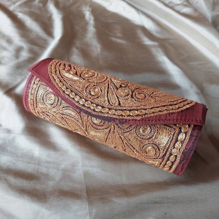 Maroon Clutch With Tilla Work