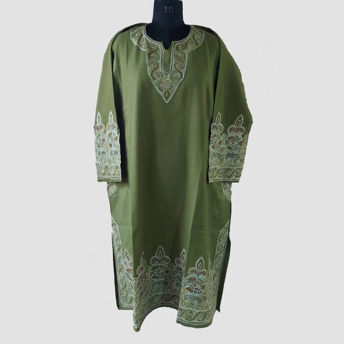 Mehndi Green Sozni and Aari Work Pheran - Image 2