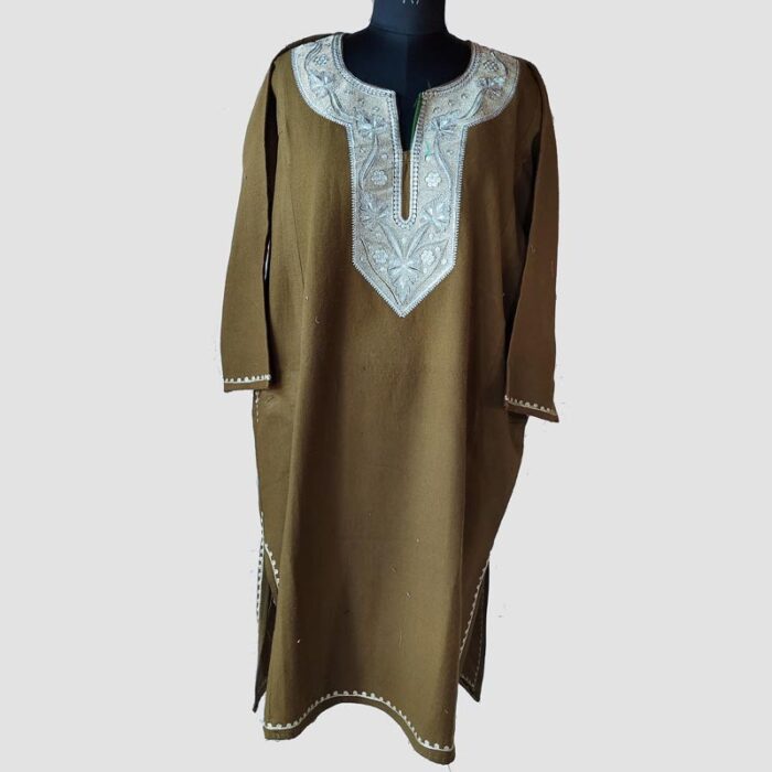 Mehndi Green Cashmilon Zari Pheran - Image 2