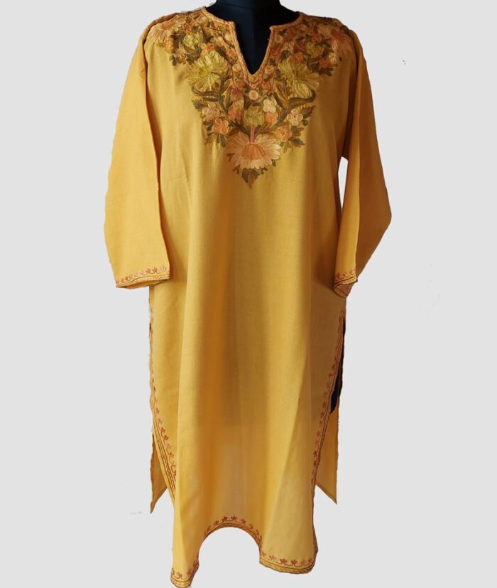 Mustard Summer Cool Aari Work Kurta - Image 2