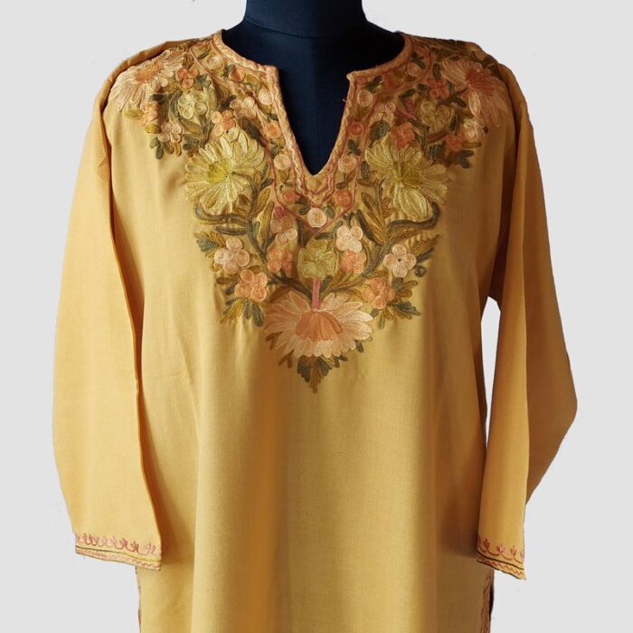 Mustard Summer Cool Aari Work Kurta