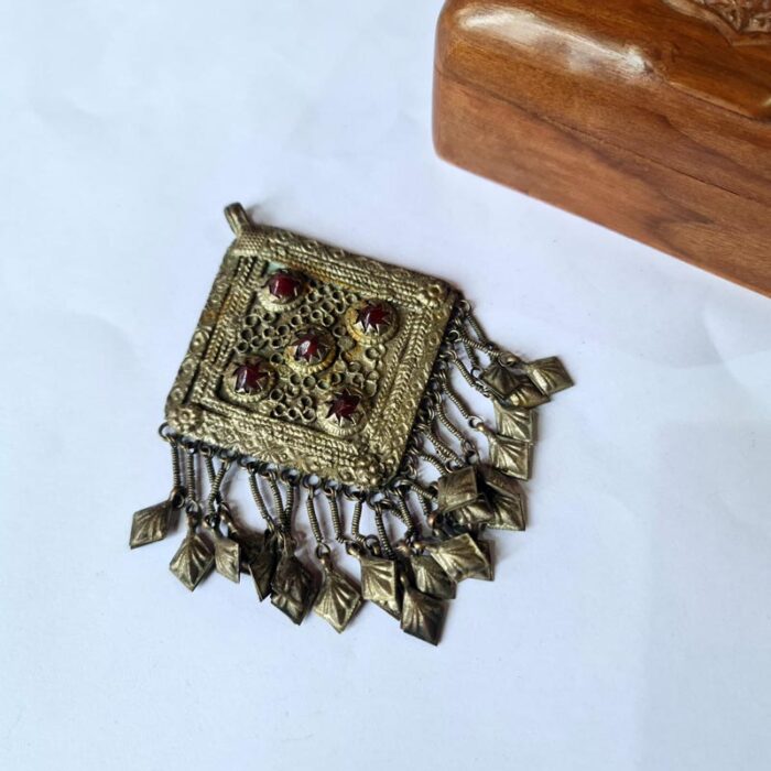 Vintage Kashmiri Handmade Pendant with Stones - Image 2