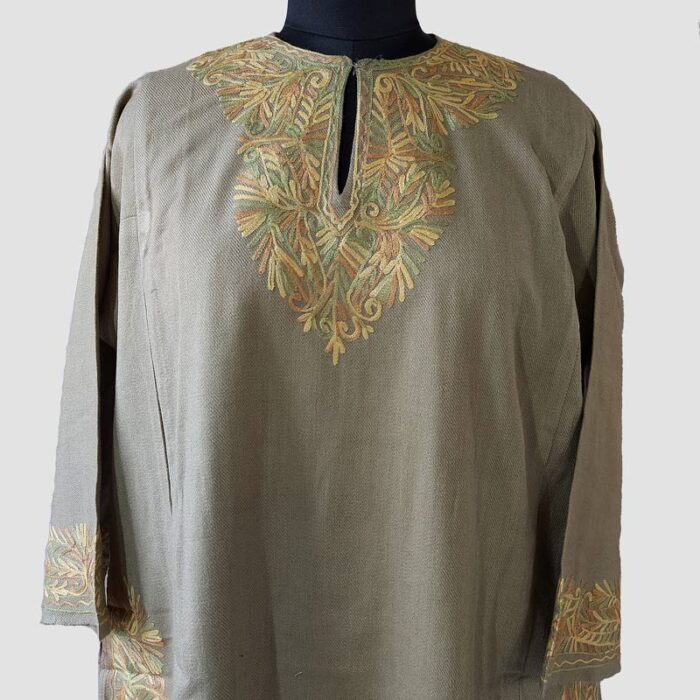Pashmian Color Cashmilon Pheran With Aari Work