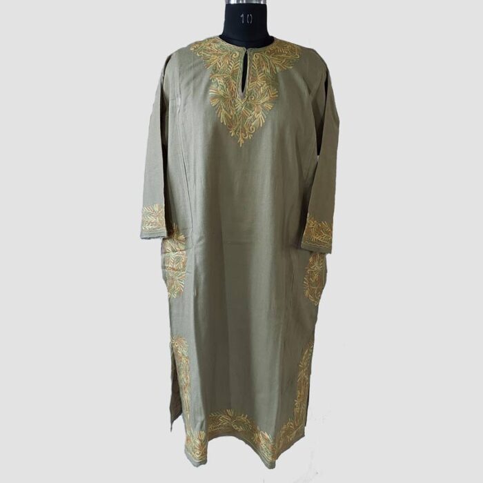 Pashmian Color Cashmilon Pheran With Aari Work - Image 2