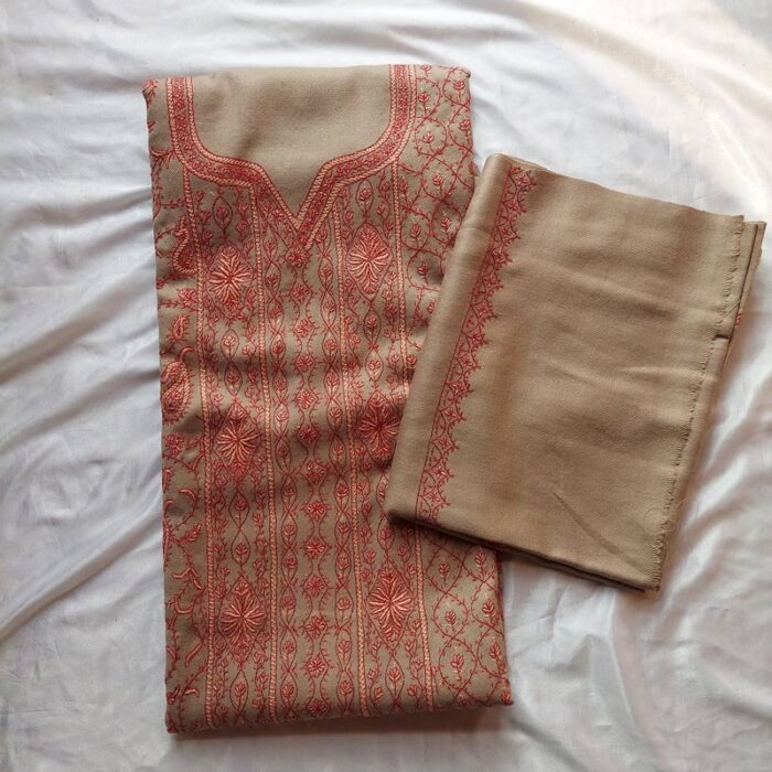 3Pc Pashmina Color Pure Wool Handwork Suit With Stole