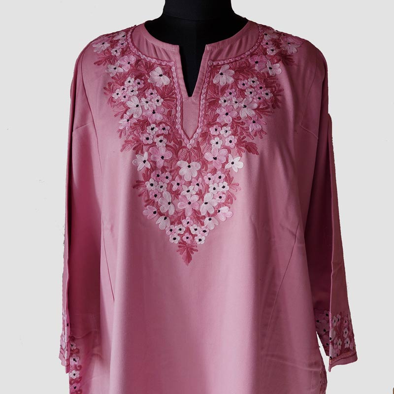 Pink Tweed Aari Work Pheran