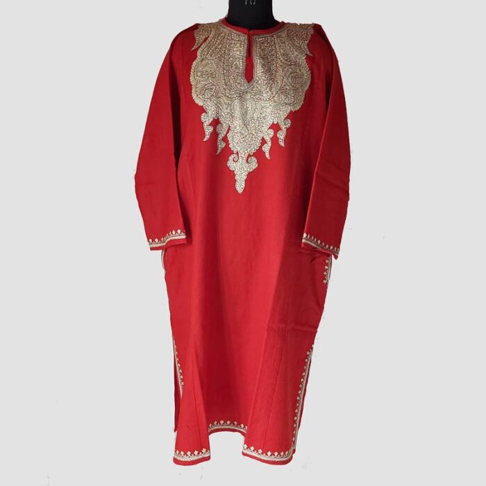 Maroon Aari Hand Work Pure Raffal Pheran - Image 2