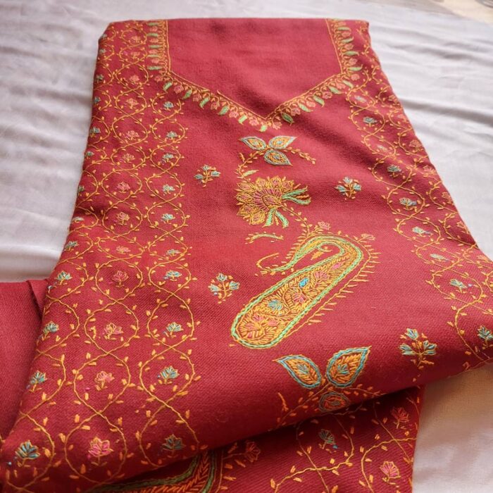 3Pc Maroon Pure Wool Handwork Suit With Stole - Image 3