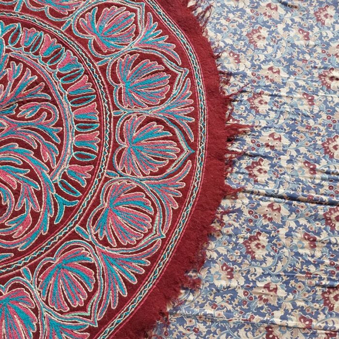 5x5 Maroon Chinari Handmade Aari Embroidered Wool Namda - Image 2